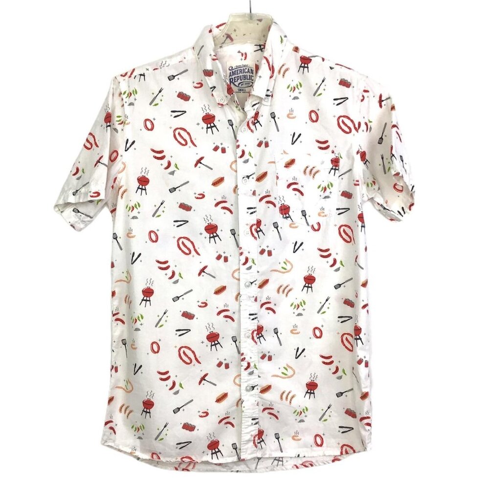 American Republic Mens S Button Up Summer Cookout BBQ Short Sleeve Collared